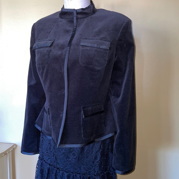 Style & Co. Black Corduroy Satin Trim Hidden Snap Front Jacket - Picture 3 of 11
